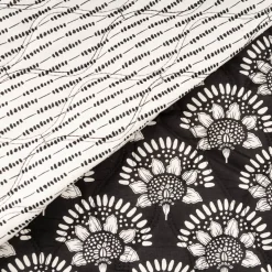 Steppstoff Baumwollstoff Voile Blumen Abstrakt schwarz weiß 1,35m Breite
