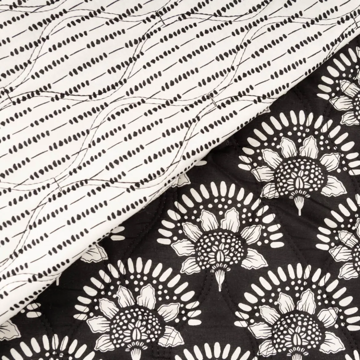 Steppstoff Baumwollstoff Voile Blumen Abstrakt schwarz weiß 1,35m Breite