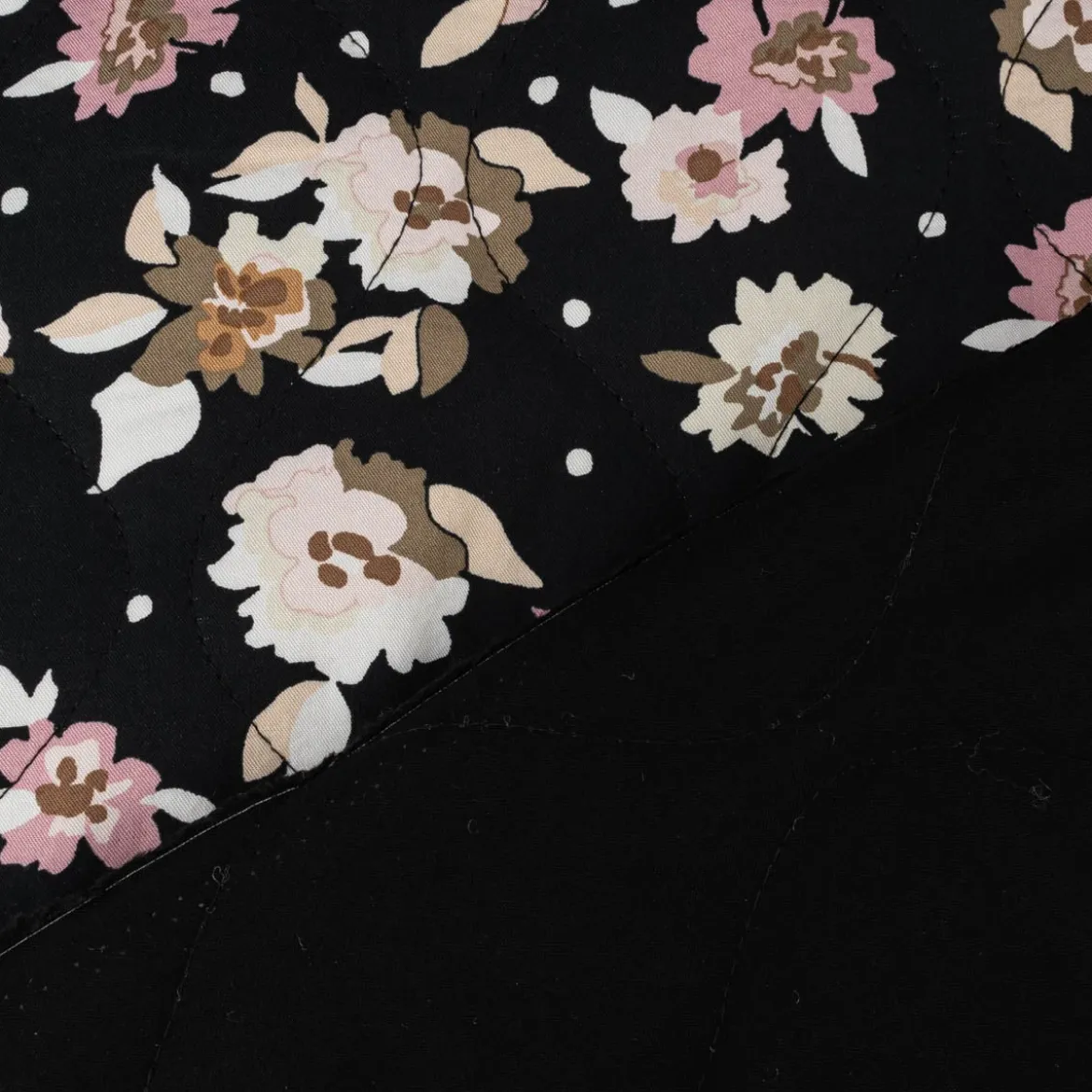 Steppstoff Bekleidungsstoff Blüten schwarz-blau rosa 1,39m Breite
