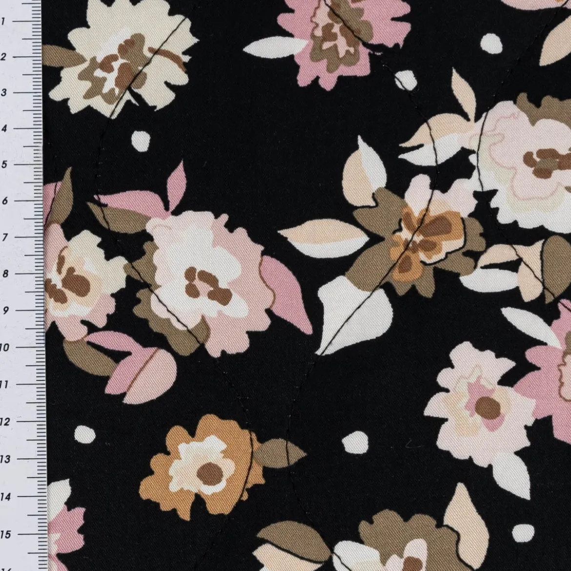 Steppstoff Bekleidungsstoff Blüten schwarz-blau rosa 1,39m Breite