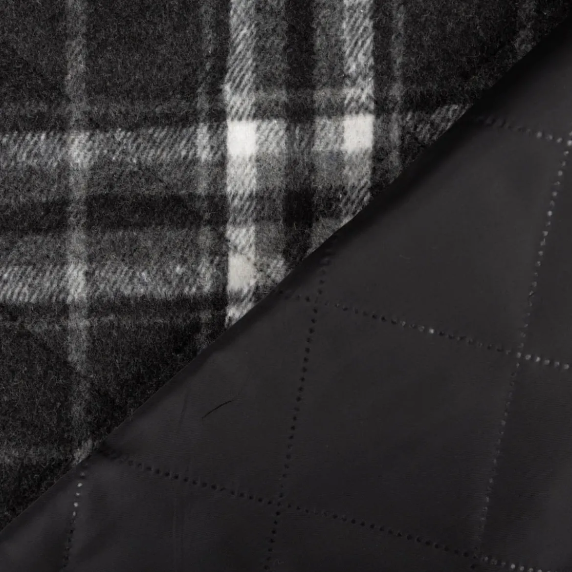 Steppstoff Jacquard Fleece Karos dunkelgrau schwarz145 cm breit