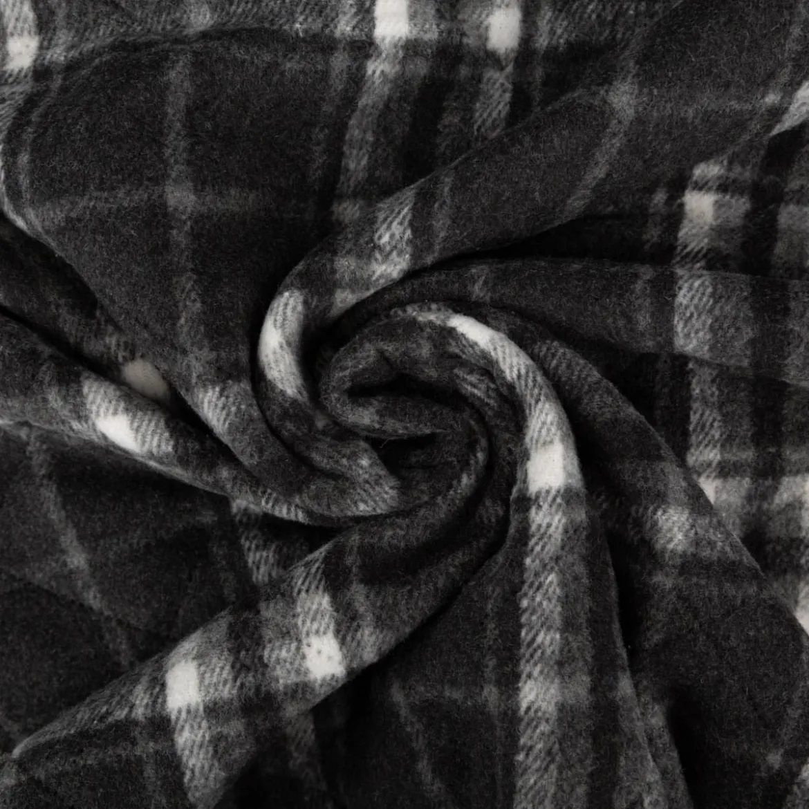 Steppstoff Jacquard Fleece Karos dunkelgrau schwarz145 cm breit