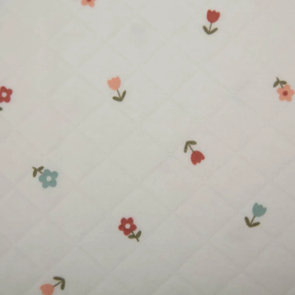 Steppstoff mit Rautensteppung leichter Wattierung Blümchen wollweiß bunt 1,40m Breite