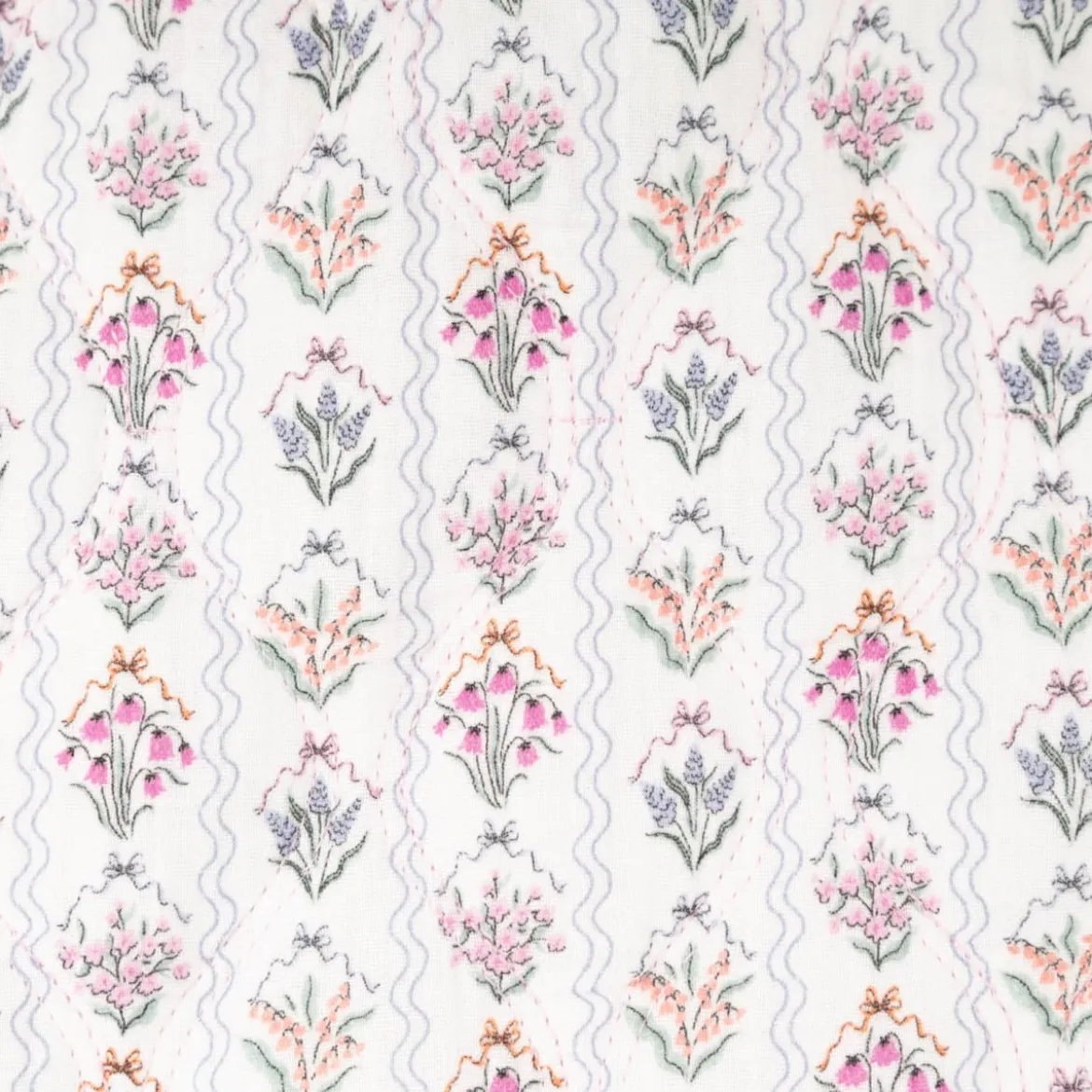 Steppstoff Musselin Stoff Blumen Patches Digitaldruck ecru rosa türkis 1,30m Breite