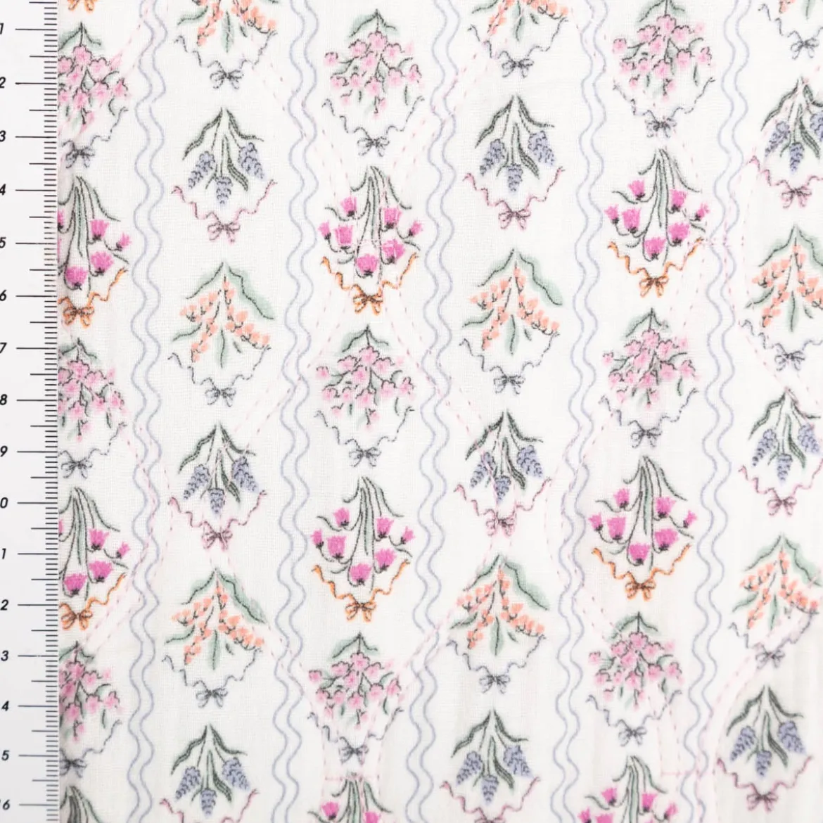 Steppstoff Musselin Stoff Blumen Patches Digitaldruck ecru rosa türkis 1,30m Breite