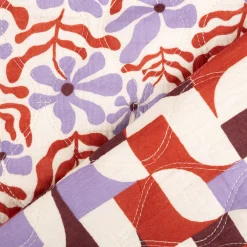 Steppstoff Musselin Stoff Blumen Retro natur rot lila 1,30m Breite