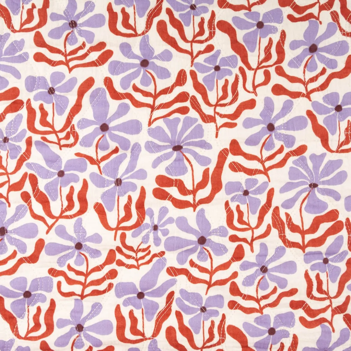 Steppstoff Musselin Stoff Blumen Retro natur rot lila 1,30m Breite