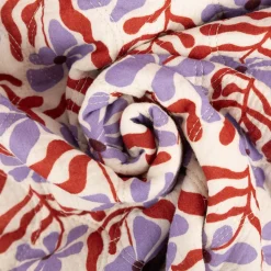 Steppstoff Musselin Stoff Blumen Retro natur rot lila 1,30m Breite