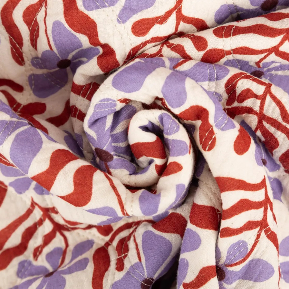 Steppstoff Musselin Stoff Blumen Retro natur rot lila 1,30m Breite