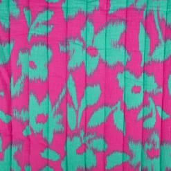 Steppstoff Musselin Stoff Wattierung Doubleface Leo Blumen pink grün 1,30m Breite