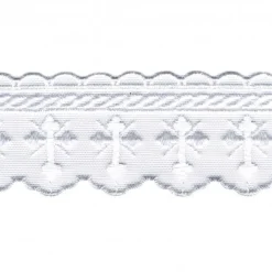 Stickereiborte Stickerei auf Tüllband Kreuz 55mm breit weiß