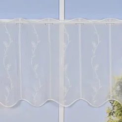 Stickerei-Panneaux Bistrogardine Scheibengardine transparent und nähfrei mit Stickerei Blütenranken ecru 45cm Höhe