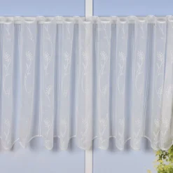 Stickerei-Panneaux Bistrogardine Scheibengardine transparent und nähfrei mit Stickerei Blütenranken ecru 45cm Höhe