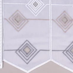 Stickerei-Panneaux Bistrogardine Feinbatist nähfrei mit Stickerei Rauten weiß taupe grau 45cm Höhe