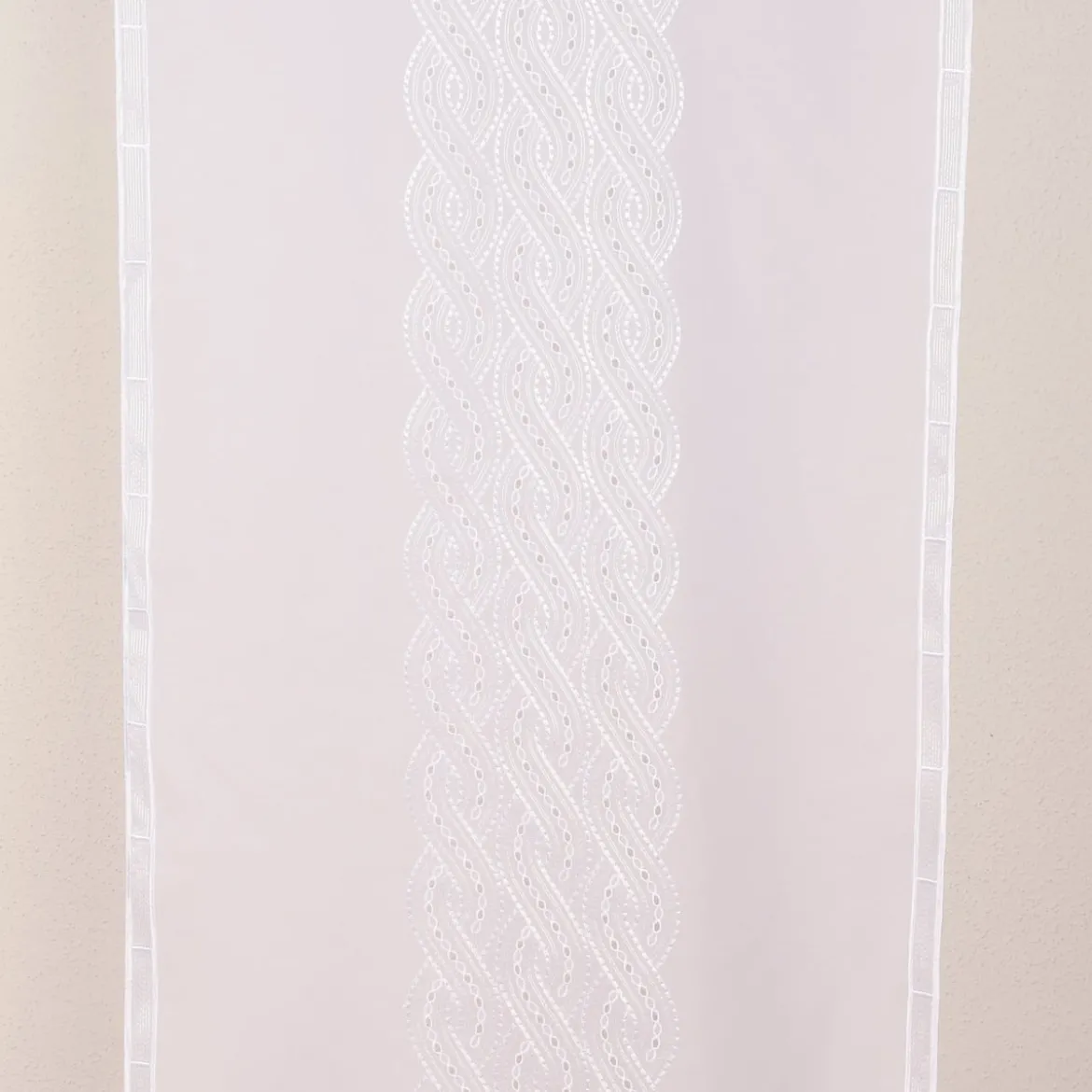 Stickpaneel Flächenvorhang Meterware mit Stickerei Flechtmuster weiß 60cm breit
