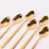 6Stk Eislöffel Longdrink-Löffel langstielige Löffel Edelstahl goldfarbig 20cm