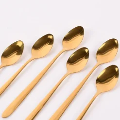 6Stk Eislöffel Longdrink-Löffel langstielige Löffel Edelstahl goldfarbig 20cm