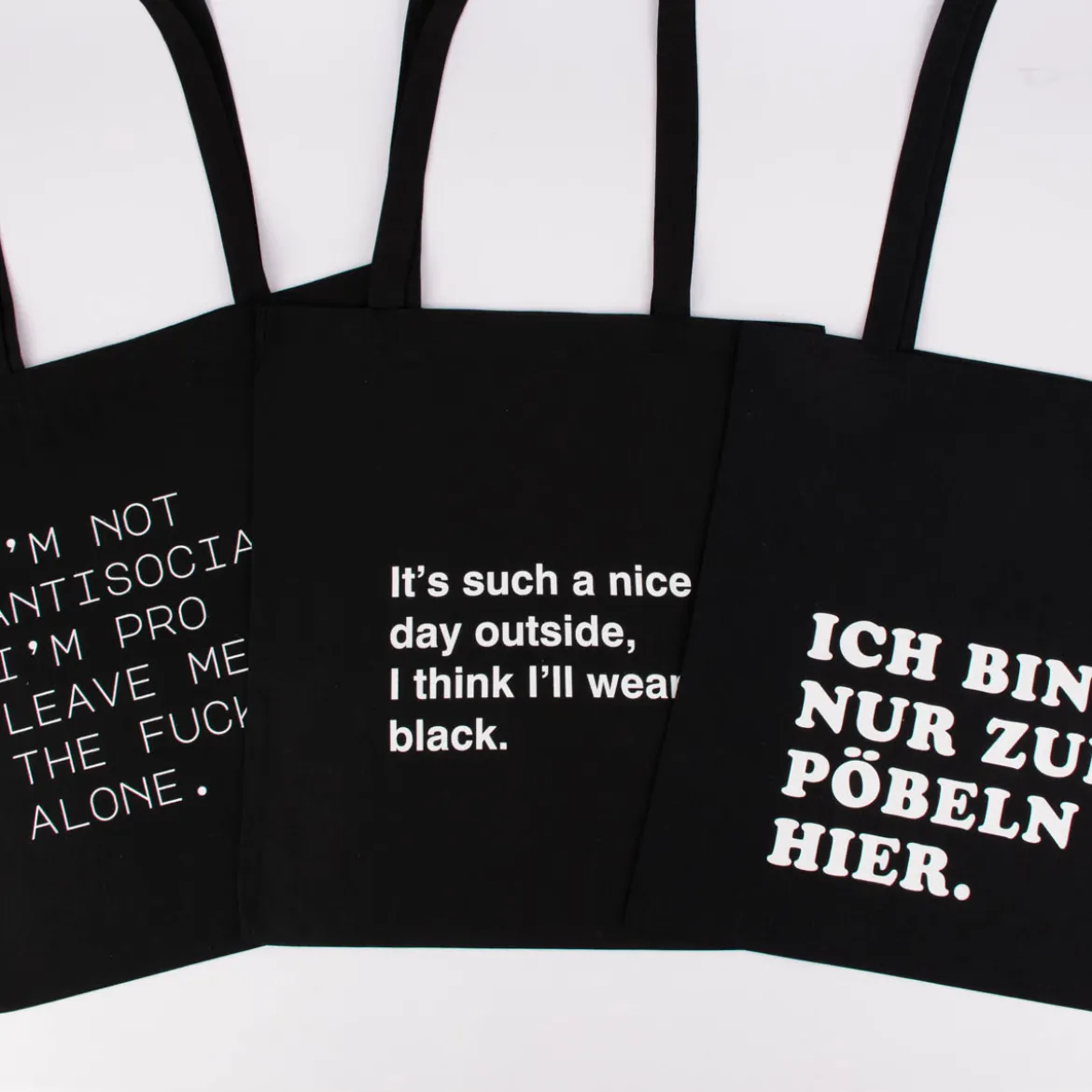 Stoffbeutel Antisocial schwarz weiß 42x38cm