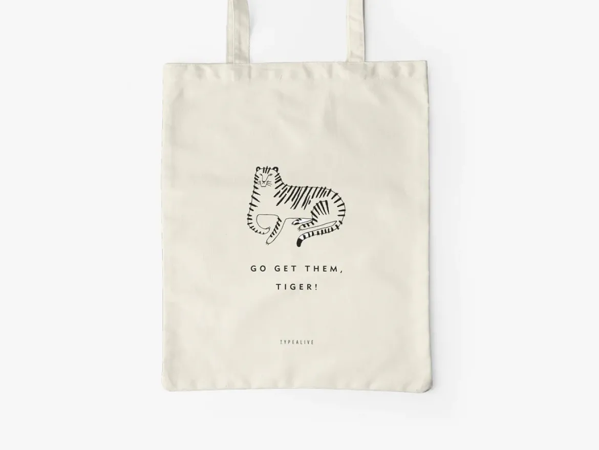 Stoffbeutel Go Get Them, Tiger natur schwarz 42x38cm