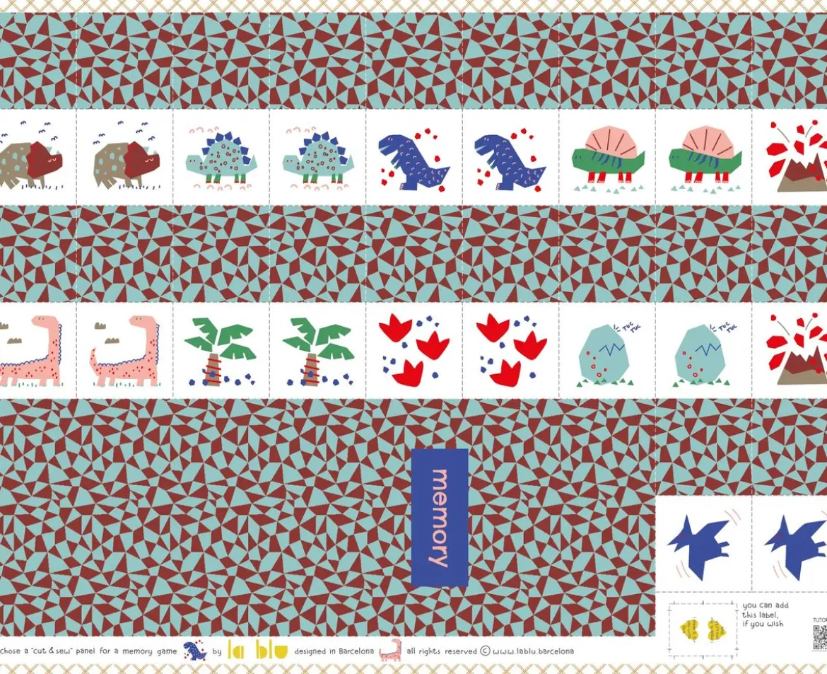 Stoffpanel Memory Dino Spiel 20 Teile Dinosaurier Nähpanel zum Selbernähen