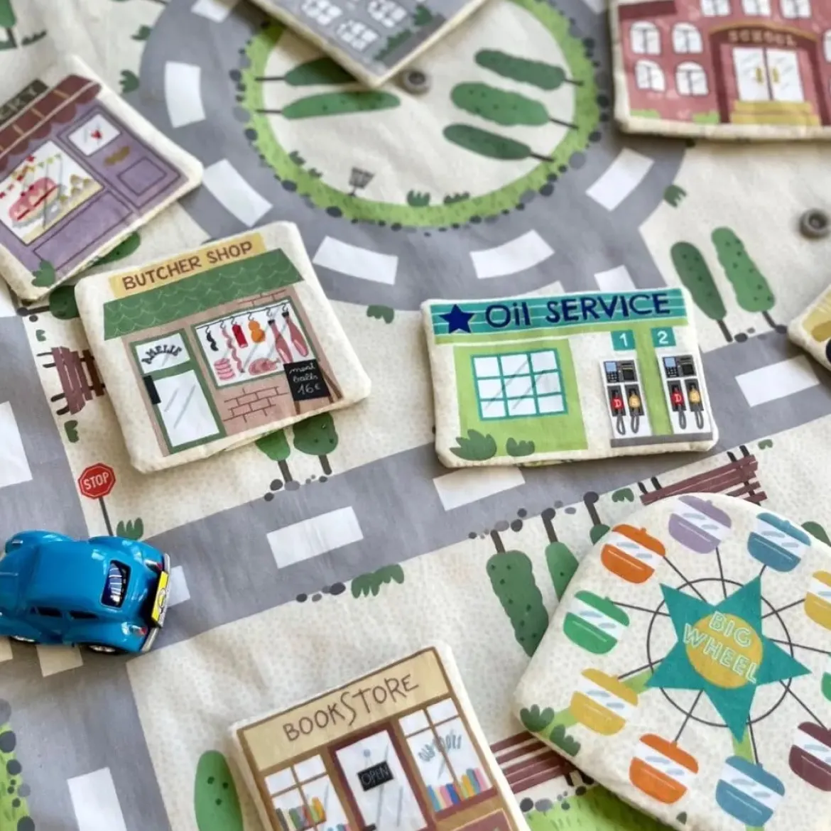 Stoffpanel My Town Spielmatte Stadt Autos Nähpanel bunt zum Selbernähen