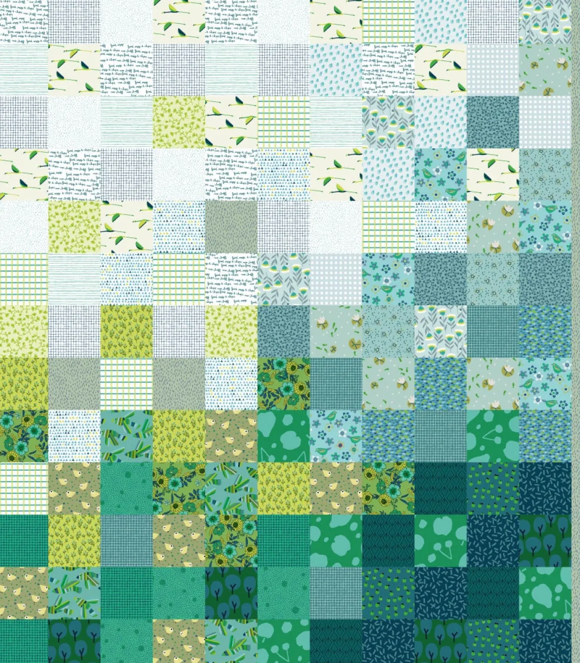 Stoffpanel Quilt Poppy Green Mohnblumen Farbverlauf grün 132x156cm zum Selbernähen