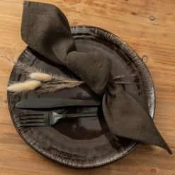 Stoffservietten 4er Set Leinen mit Baumwollanteil khaki 40x40cm von SCHÖNER LEBEN.