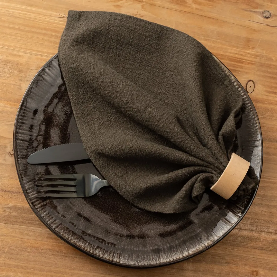 Stoffservietten 4er Set Leinen mit Baumwollanteil khaki 40x40cm von SCHÖNER LEBEN.