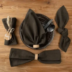 Stoffservietten 4er Set Leinen mit Baumwollanteil khaki 40x40cm von SCHÖNER LEBEN.