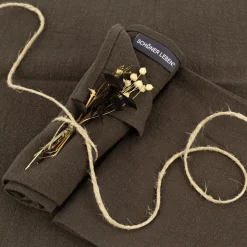 Stoffservietten 4er Set Leinen mit Baumwollanteil khaki 40x40cm von SCHÖNER LEBEN.