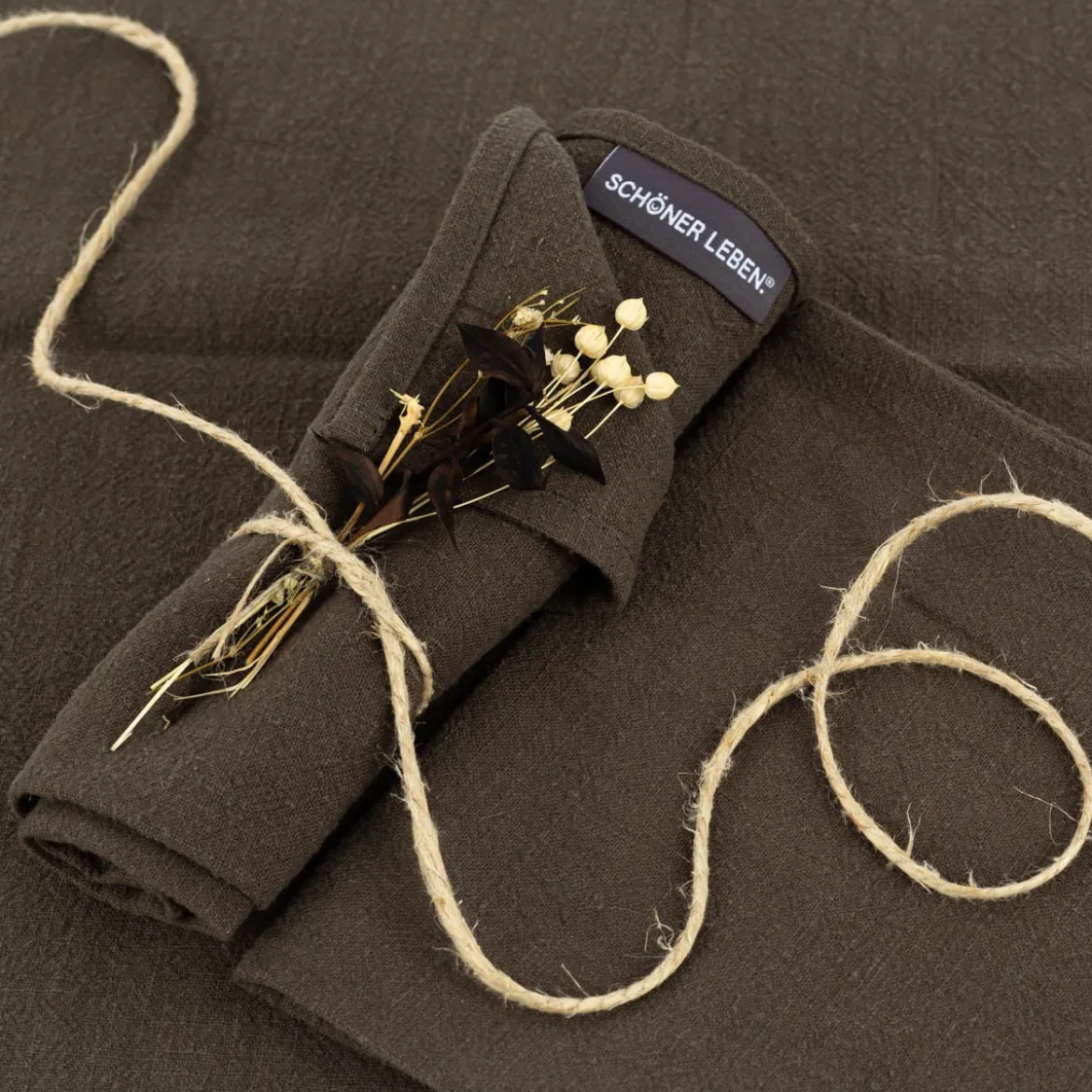 Stoffservietten 4er Set Leinen mit Baumwollanteil khaki 40x40cm von SCHÖNER LEBEN.