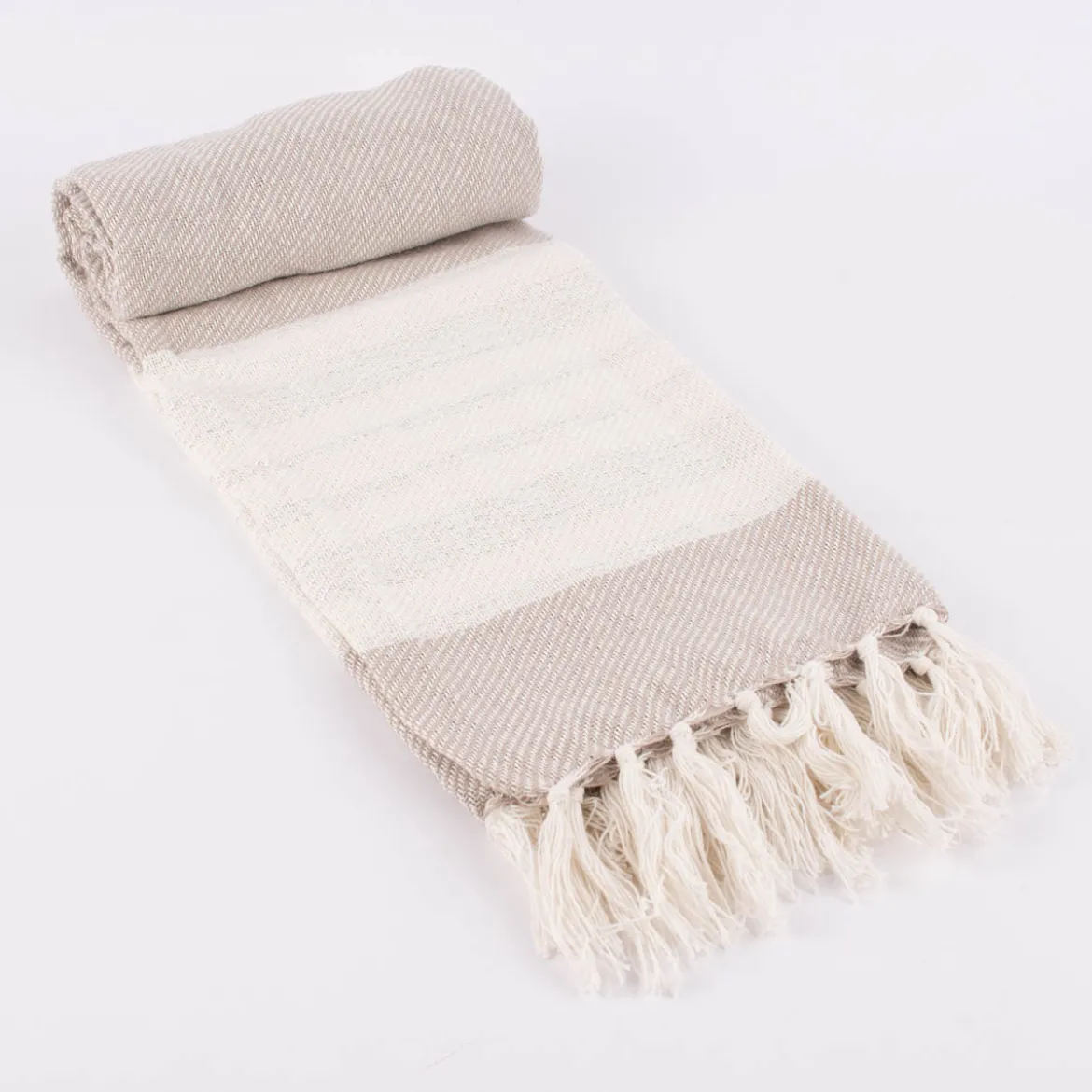 Strickplaid Streifen mit Silberfaden beige creme 125x150cm