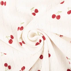 Strickstoff Ajour Pointelle Baumwolle Kirschen 130 cm Breite