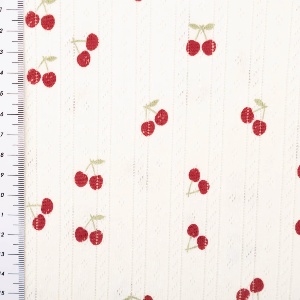 Strickstoff Ajour Pointelle Baumwolle Kirschen 130 cm Breite
