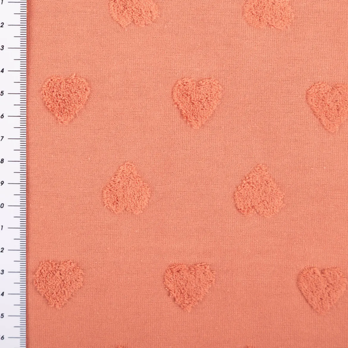 Strickstoff Feinstrick Baumwolle 3D Herzchen koralle 160cm Breite
