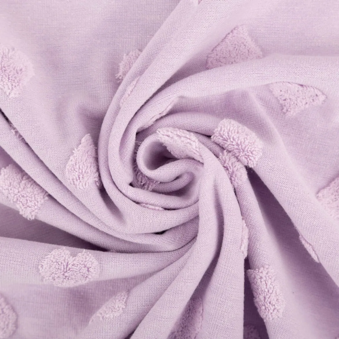 Strickstoff Feinstrick Baumwolle 3D Herzchen lila 160cm Breite