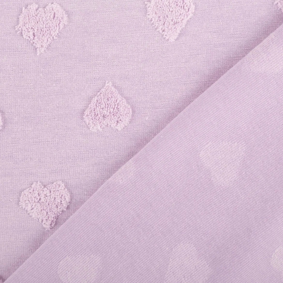 Strickstoff Feinstrick Baumwolle 3D Herzchen lila 160cm Breite