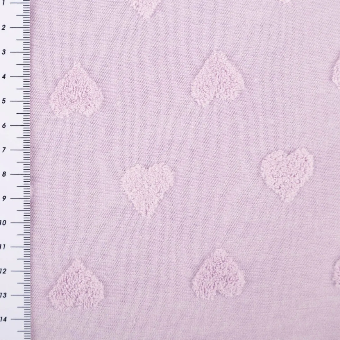 Strickstoff Feinstrick Baumwolle 3D Herzchen lila 160cm Breite