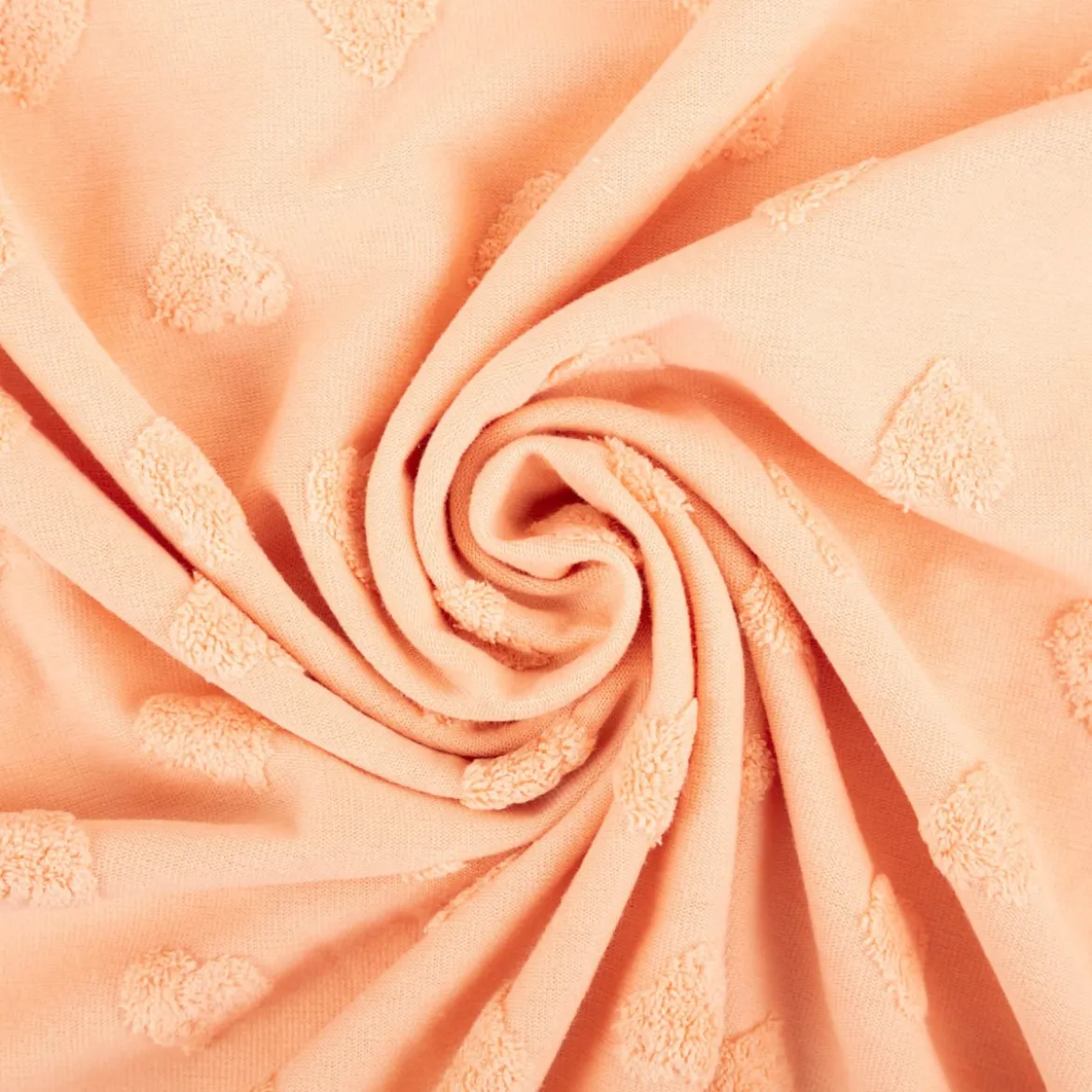 Strickstoff Feinstrick Baumwolle 3D Herzchen lachs 160cm Breite