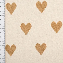 Strickstoff Jacquard Lurex Herzen natur goldfarbig 1,45m Breite
