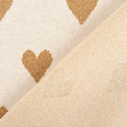 Strickstoff Jacquard Lurex Herzen natur goldfarbig 1,45m Breite
