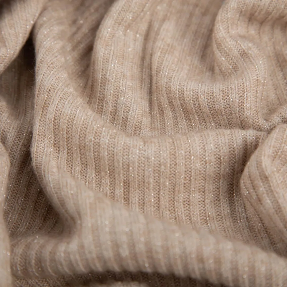 Strickstoff Rib Jersey mit Viskose Glitzereffekte beige 150cm Breite