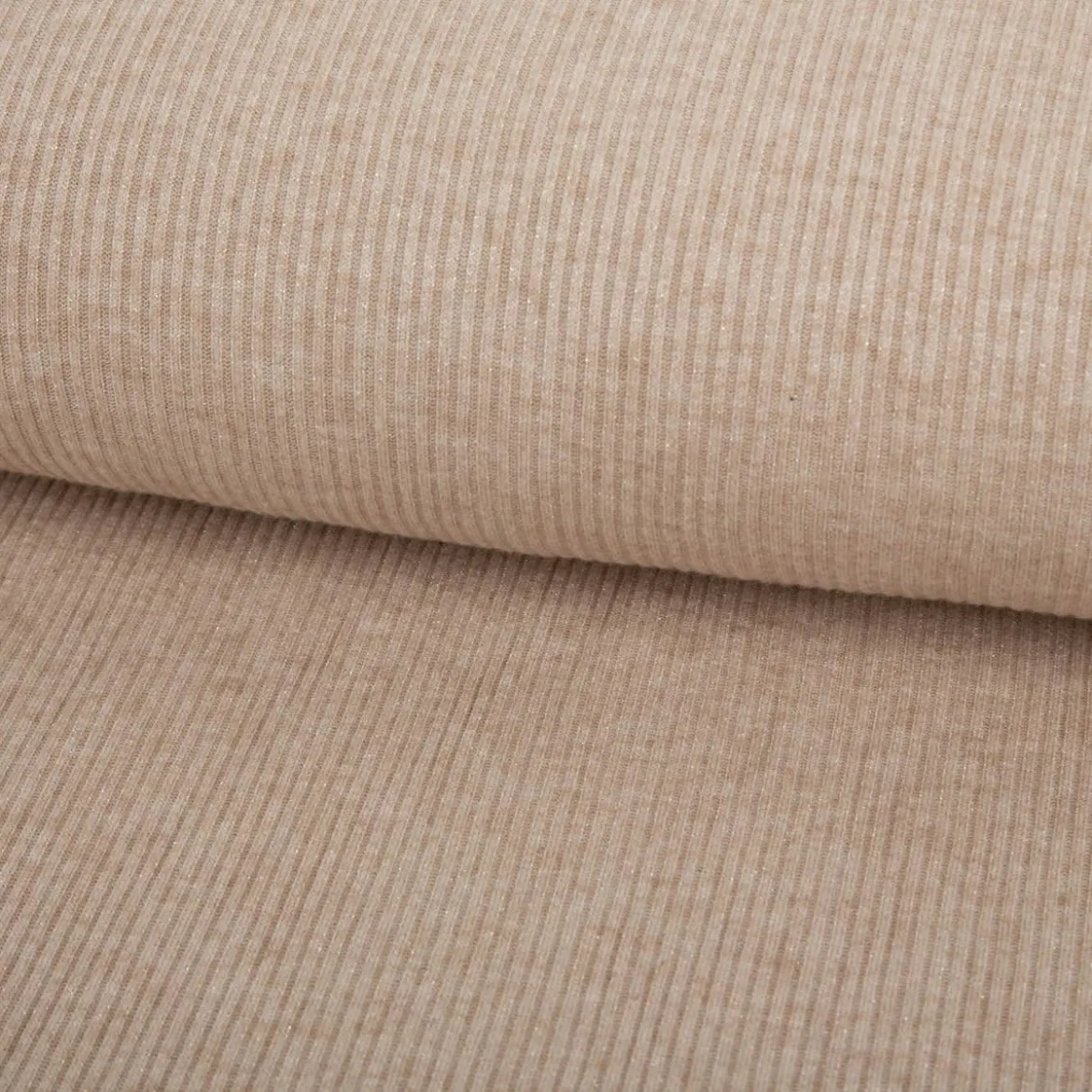 Strickstoff Rib Jersey mit Viskose Glitzereffekte beige 150cm Breite