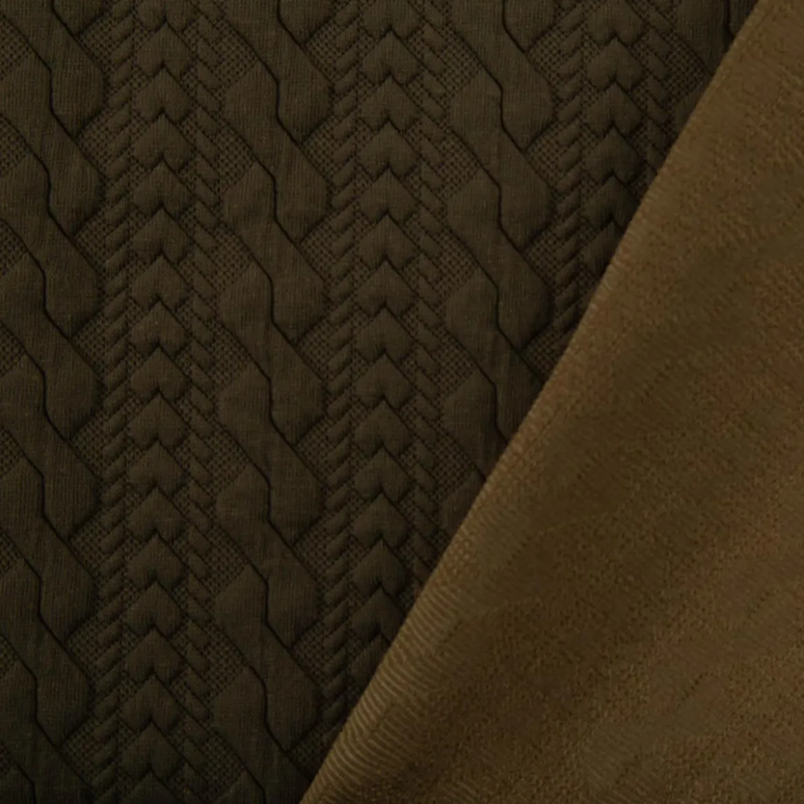 Strickstoff Zopfmuster khaki-grün elastischer Winterstrick 150 cm Breite