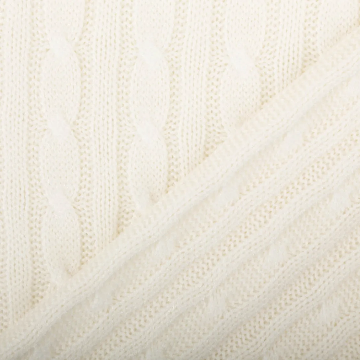 Strickstoff Zopfmuster Viskose wollweiß – schwere Qualität, 140 cm Breite