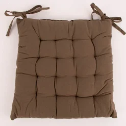 Stuhlkissen aus Baumwolle mit Binderbändern einfarbig taupe 38x38cm