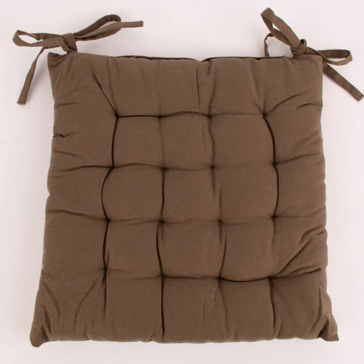 Stuhlkissen aus Baumwolle mit Binderbändern einfarbig taupe 38x38cm