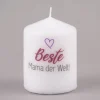 Stumpenkerze Beste Mama der Welt! weiß bunt 8x5,5cm