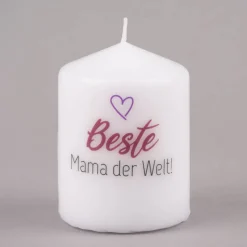 Stumpenkerze Beste Mama der Welt! weiß bunt 8x5,5cm