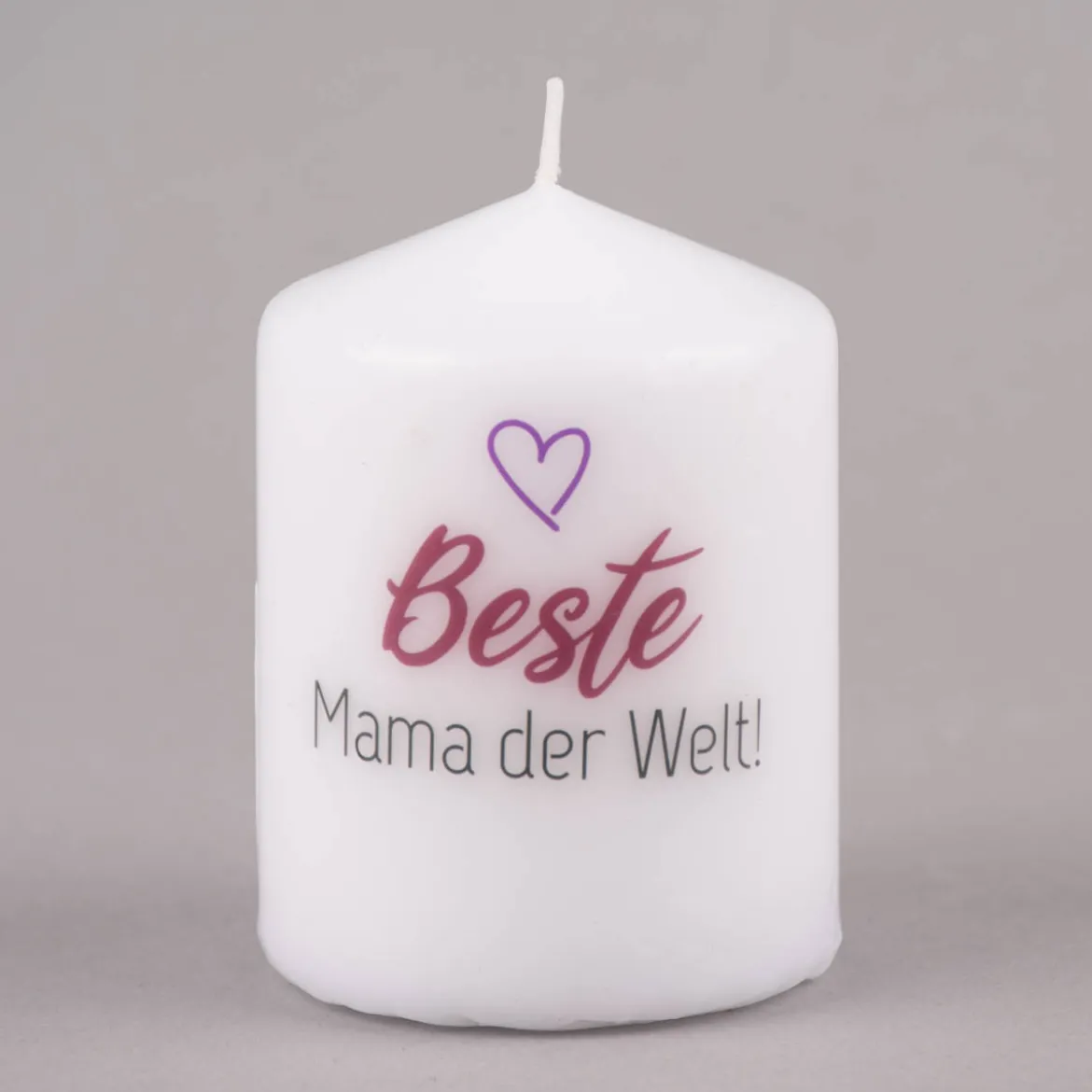 Stumpenkerze Beste Mama der Welt! weiß bunt 8x5,5cm